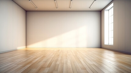 Minimalist Light-Filled Room with White Wall and Wooden Floor for Presentation
