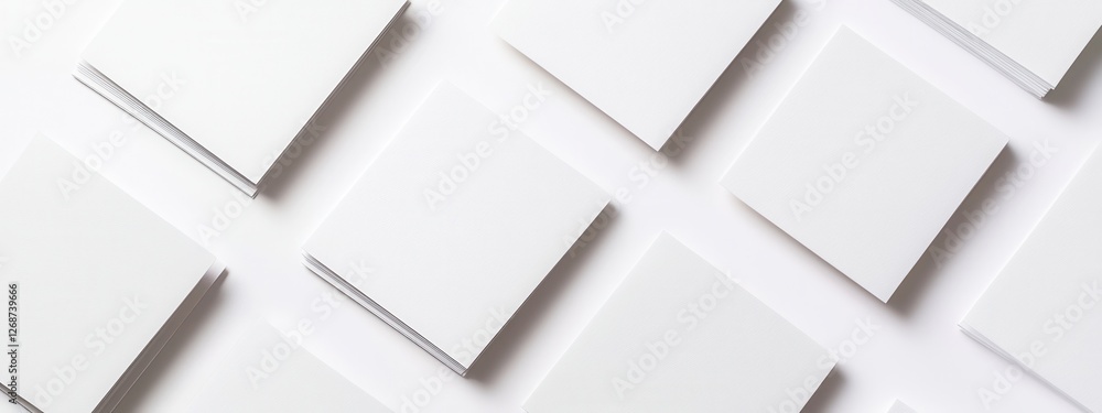 Aufkleber blank notebooks arranged in a modern pattern on a white background for creative projects