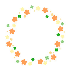 オレンジ色の花とクローバーのフレーム