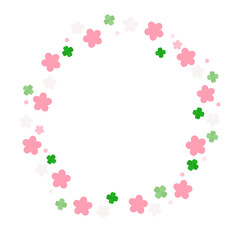 ピンクの花とクローバーのフレーム