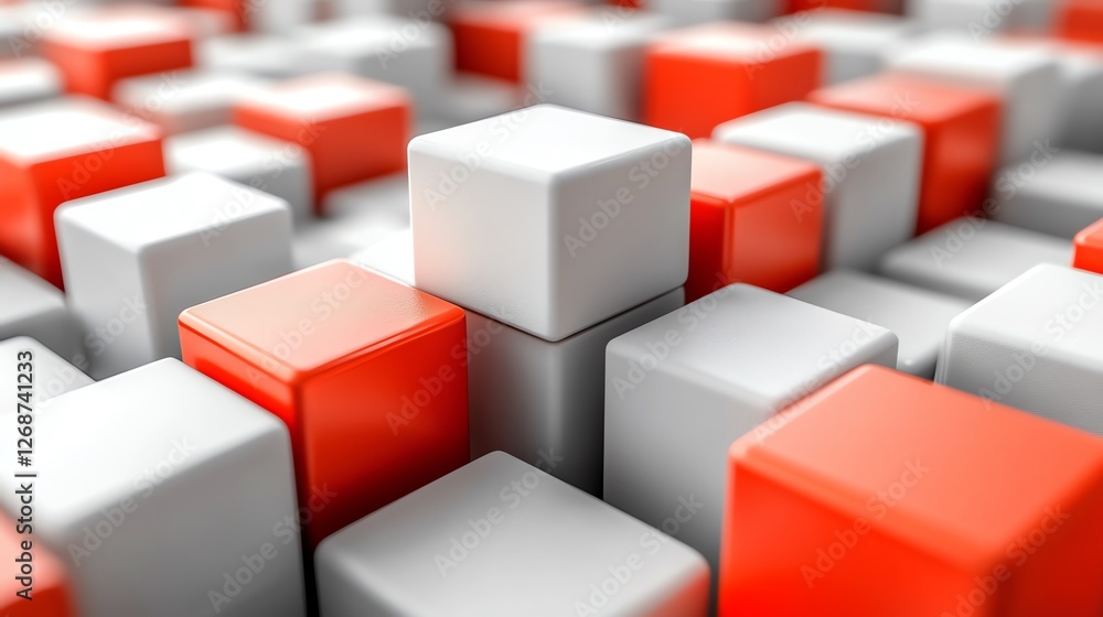 Poster abstract white red cubes geometric pattern design 3d art grey image