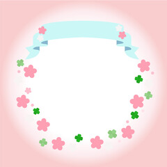 Fototapeta premium ピンクの花とクローバーのフレーム