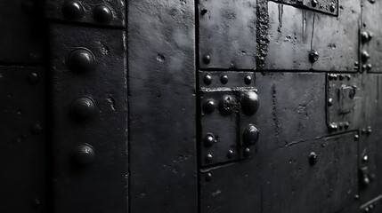 Fototapeta premium Dark Metal Surface with Rivets and Panels