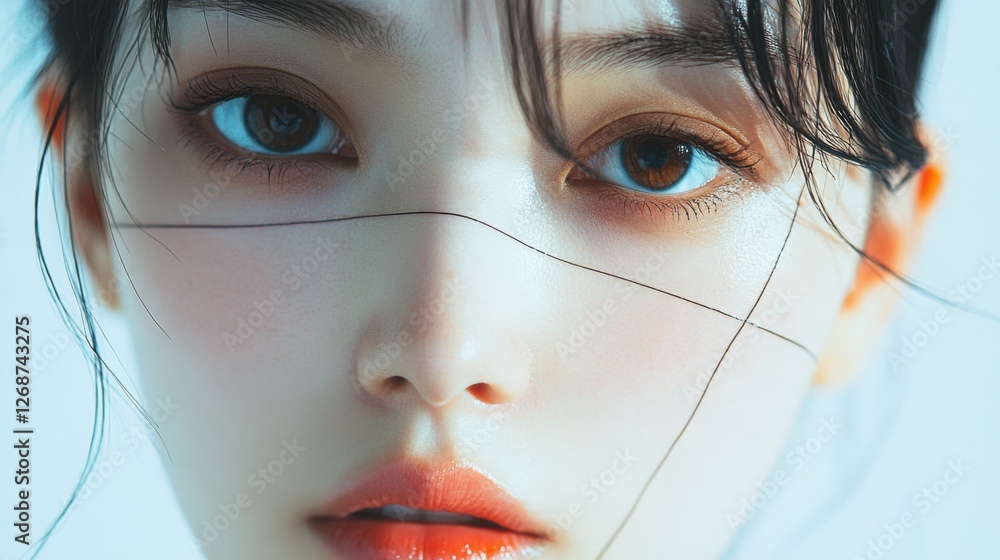 Poster captivating close up portrait of a young woman with expressive eyes and delicate features in soft li