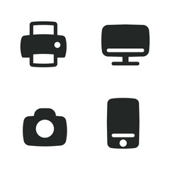 Print monitor camera case icon design set