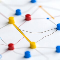 Close-up image of electrical circuit board with pins and microchips