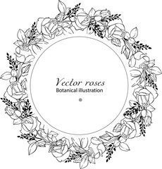 Elegance monochrome frame of vector roses for florist shop and design cosmetic products.