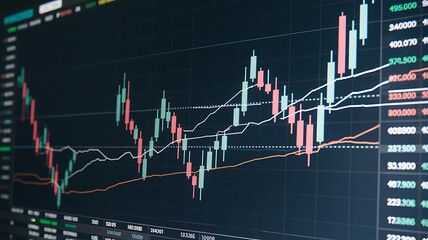Stockmarket online trading chart candlestick on crypto currency platform. Stock exchange financial market price candles graph image.