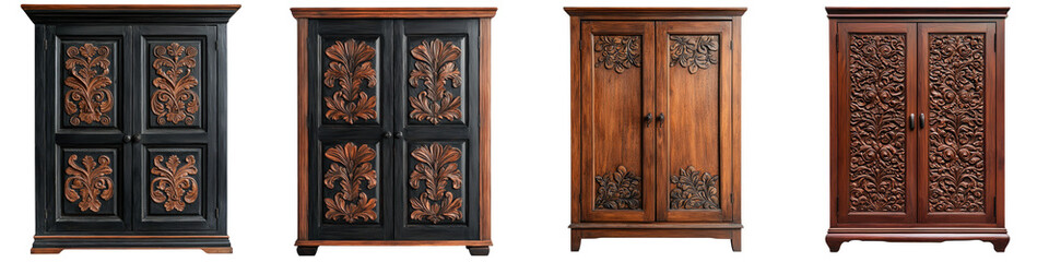 Collection of Beautifully Crafted Ornate Wooden Cabinets and Armoires with Intricate Carved Designs for Traditional Home Decor and Storage Solutions