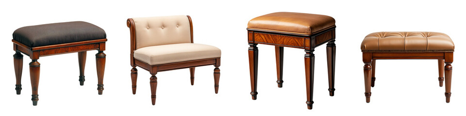 Elegant and timeless antique furniture set including tufted chairs ornate benches and luxury...