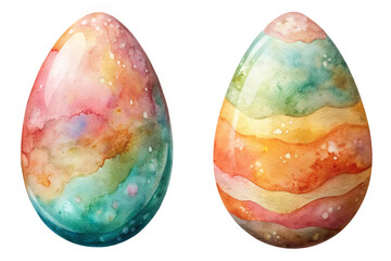 Colorful watercolor eggs, festive design, vibrant patterns, artistic illustration, spring celebration, Easter decor.