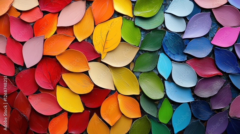 Poster a vibrant mosaic of overlapping leaves in various colors and shapes.