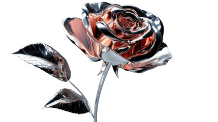 Obraz premium Metallic rose blooming with silver leaves on transparent background