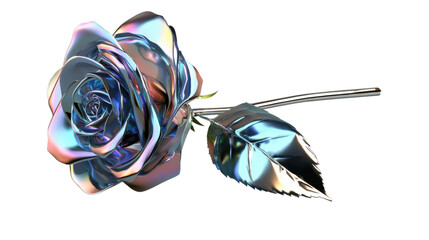 Iridescent metallic rose blooming with transparent background