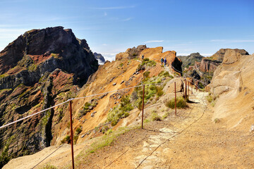Mountain trail along the steep ridges of Madeira Island