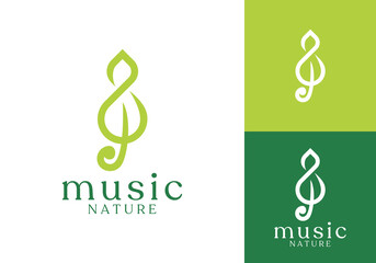 music note leaf nature logo vector design concept
