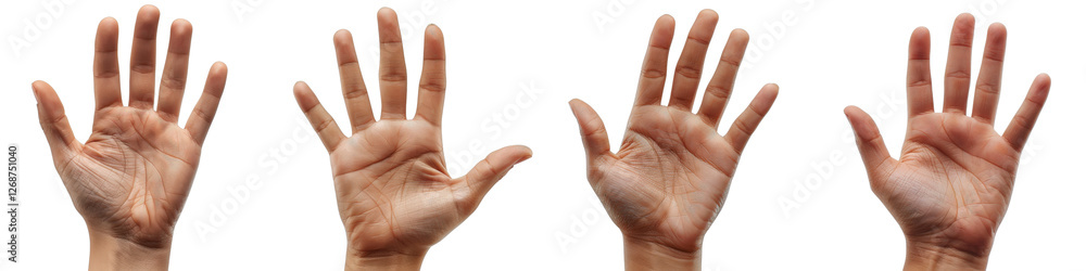Aufkleber open palm demonstration with four isolated hands on a white background for creative use in design an