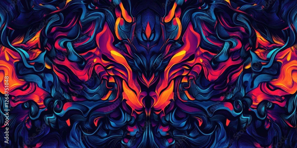 Poster abstract symmetrical artwork displaying flowing lines and vibrant colors