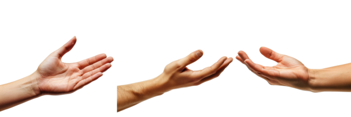 Isolated Hands Reaching Out in a Gesture of Connection and Cooperation Against a White Background