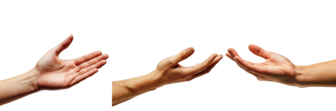 Isolated Hands Reaching Out in a Gesture of Connection and Cooperation Against a White Background