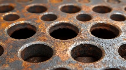 Rusted Metal Plate With Circular Holes Pattern