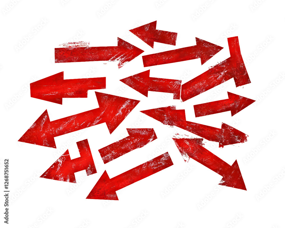 Aufkleber abstract image of red arrows on transparent background. arrows point in various directions, creating