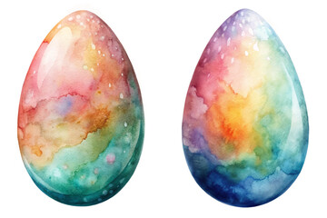 Colorful watercolor eggs, vibrant pastel hues, artistic design, spring decoration, Easter theme, festive artwork.