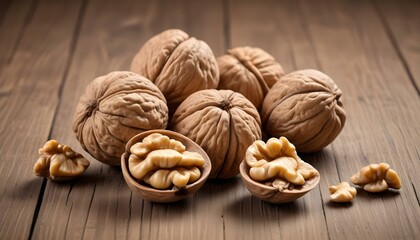 walnuts isolated on a wooden table