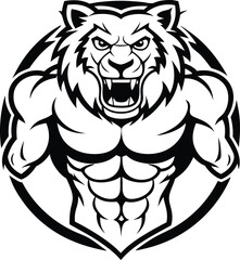 Line Art Bold Fitness T-shirt Design with Roaring Lion, Roaring Lion Line Art Tee, Bold Fitness Lion Graphic Shirt, Line Art Strength Lion T-shirt