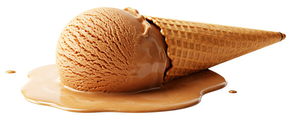 Chocolate Cocoa Melting Ice Cream Cone in Hot Weather