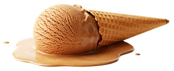 Chocolate Cocoa Melting Ice Cream Cone in Hot Weather