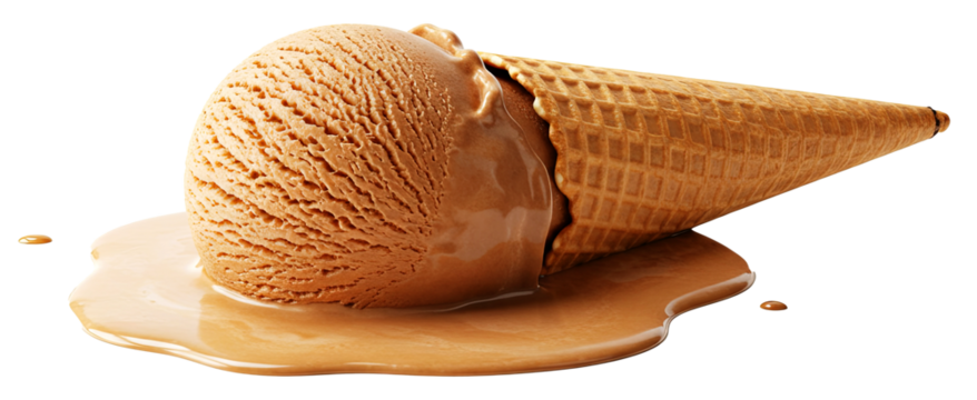 Chocolate Cocoa Melting Ice Cream Cone in Hot Weather