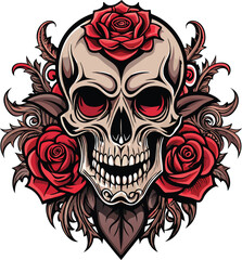 Gothic Skull and Roses T-shirt Design with Rebel Soul in Edgy Font, Gothic Skull Rose T-shirt, Edgy Rebel Soul Tee, Dark Gothic Apparel Design