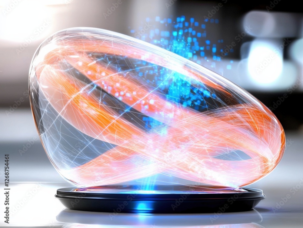 Poster dynamic energy sphere futuristic laboratory 3d render high-tech environment close-up view concept of