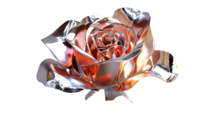 Shiny metallic rose blooming on transparent background