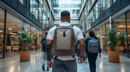 Exploring a modern urban space with diverse individuals and innovative architecture under daylight. Generative AI