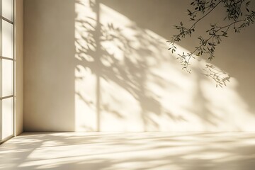Obraz premium empty room with shadow on wall and plant.