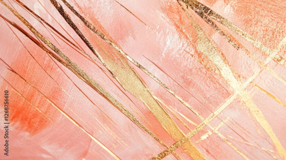Fototapete pencil strokes combine with pastel peach tones to create an elegant abstract design with golden acce