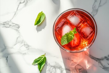 A glass of strawberry lemonade with mint is a refreshing spring drink