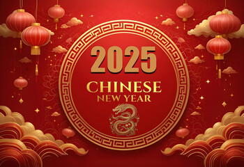 A radiant Chinese New Year design for 2025 unfolds in this visually captivating image