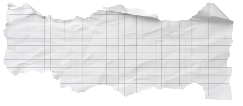 Crumpled and torn graph paper displaying a grid pattern ideal for various creative projects and designs