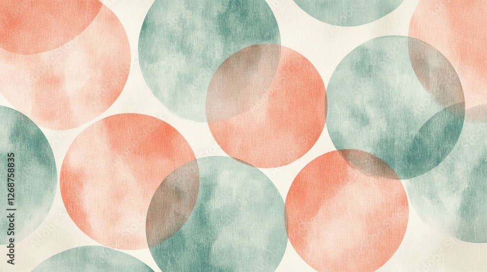 Poster overlapping circular shapes in muted mint and coral create an artistic and serene backdrop for vario