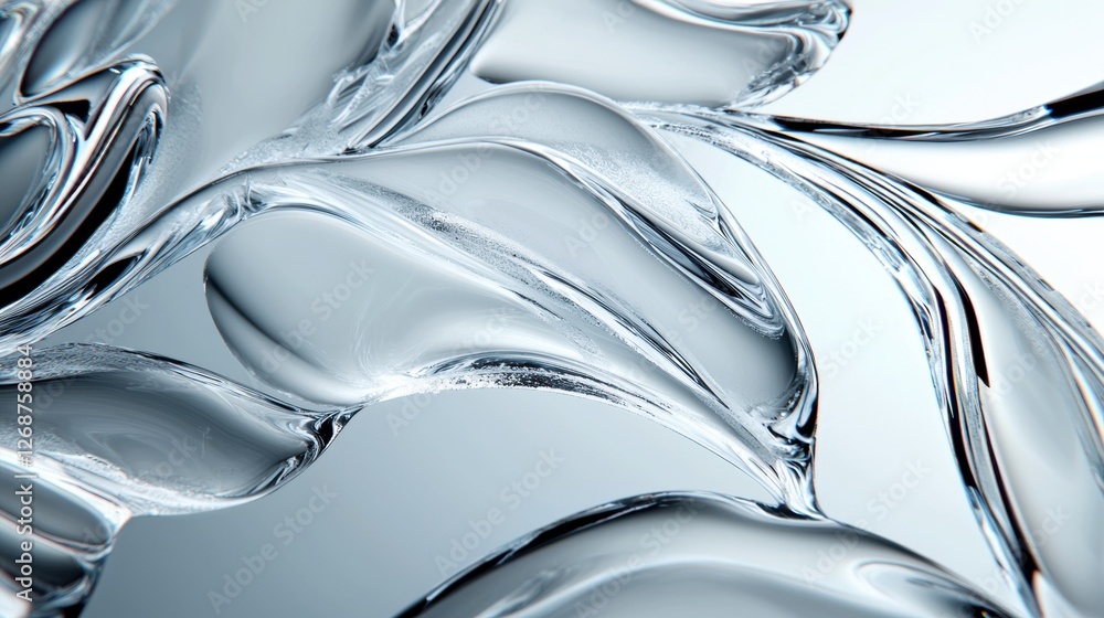 Poster a close-up view of a transparent, flowing material with a smooth, reflective surface.