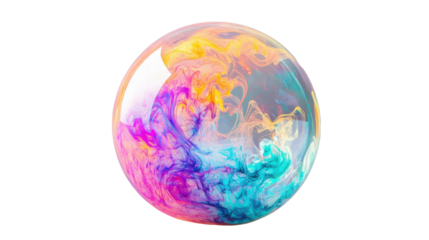 Colorful swirling smoke creating abstract patterns inside transparent glass sphere