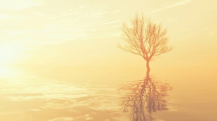 Obraz premium Minimalist Still Life of a Tree Reflecting in Calm Water