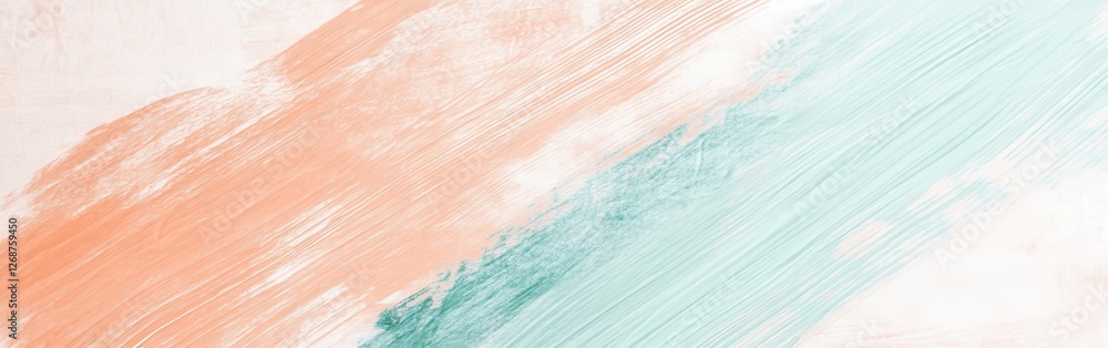 Poster minimalist pencil strokes composition featuring soft peach and teal colors on a textured background