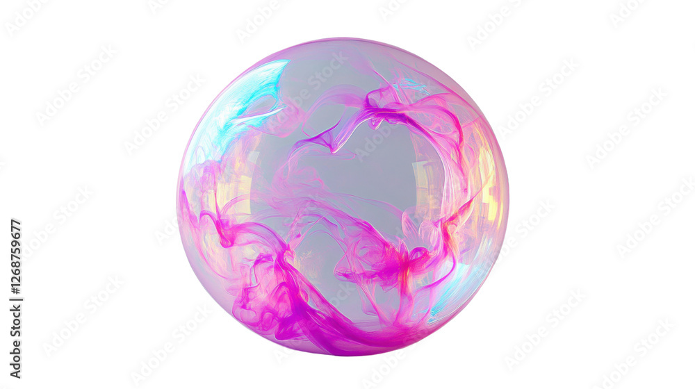 Poster soap bubble with colorful swirls on transparent background