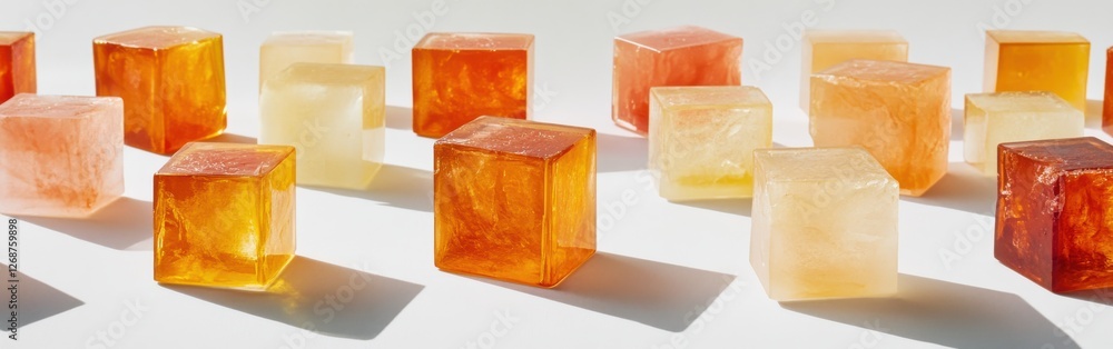 Poster exploration of minimalist fragmented amber and coral grids creating a vibrant, abstract arrangement 