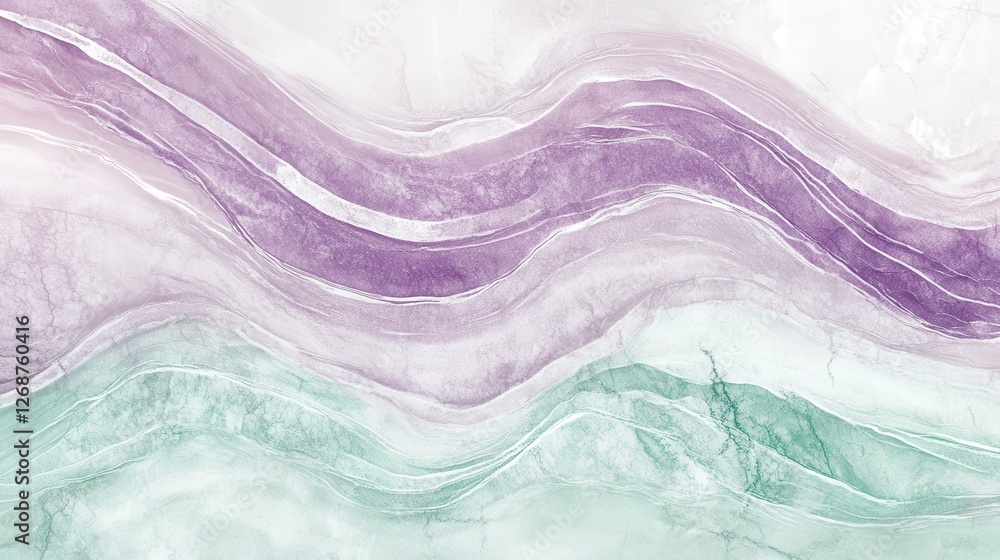 Poster elegant abstract design featuring soft purple and green waves on a white background