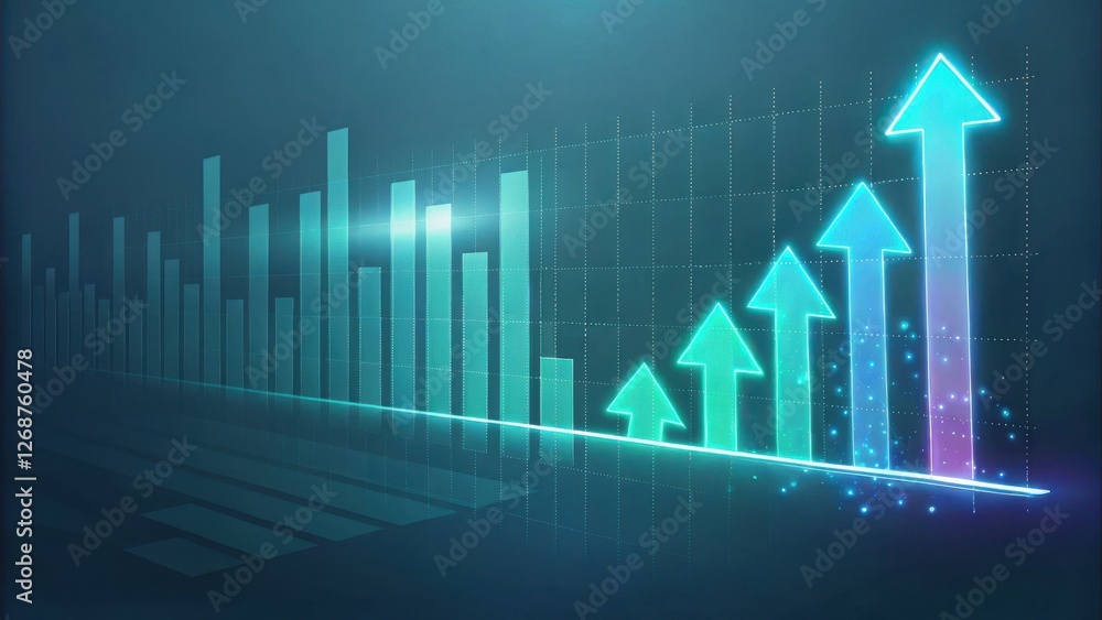 Aufkleber a futuristic graph showing increasing trends with upward arrows, symbolizing growth and positive dat